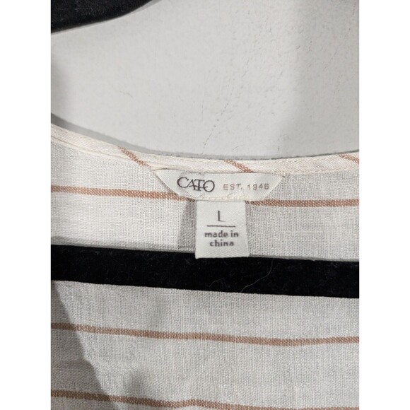 Cato Top Women Sz L Striped Short Sleeve V-Neck Boho Button Down Tunic Lagenlook - Picture 6 of 7